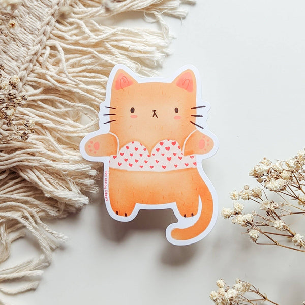 Bikini Bra Wearing Orange Cat Vinyl Sticker | Kitties & Cream