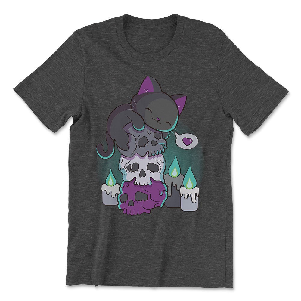 Asexual Cat on Skulls Pride Flag Bella + Canvas T-shirt