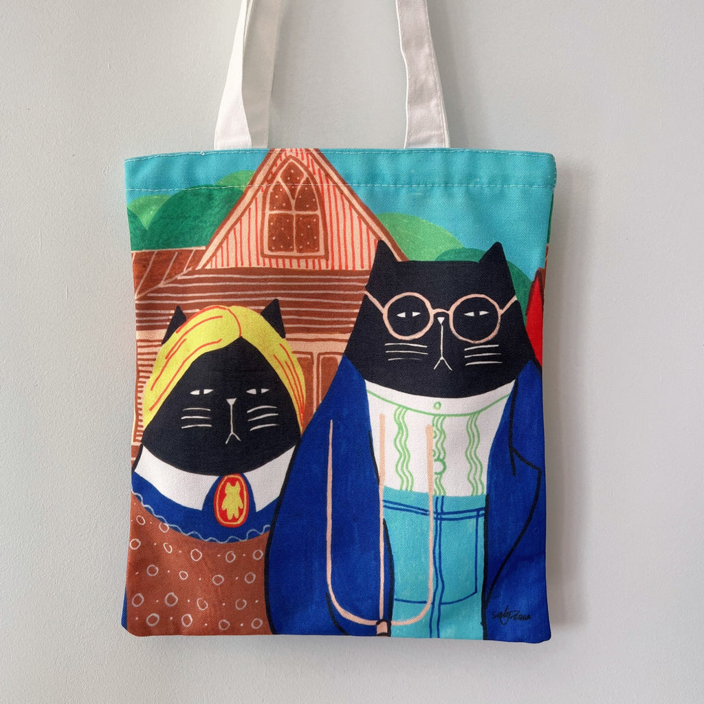 Americat American Gothic Famous Painting Canvas Tote Bag