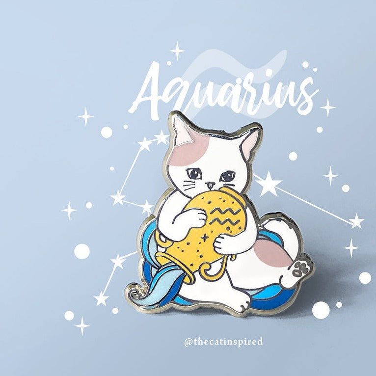 Aquarius Zodiac Catstrology Astrology Hard Enamel Pin