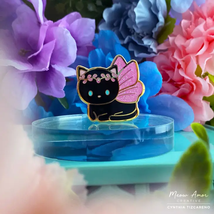 Pink Fairy Black Cat hard enamel pin