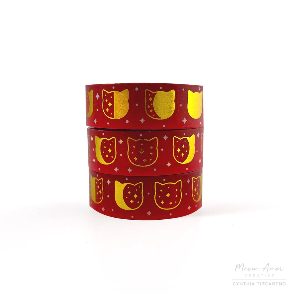 Red Moon Phase Cats Foil Washi Tape