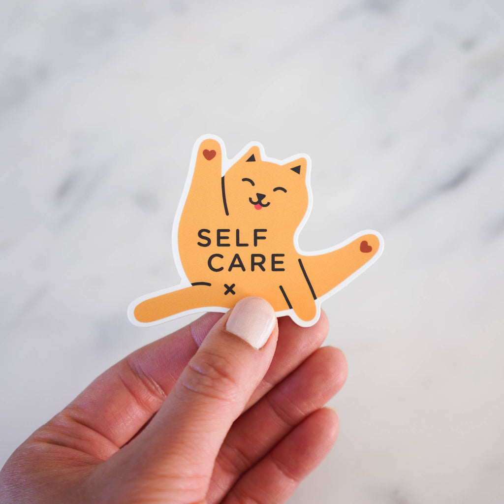 Self Care Orange Cat Vinyl Sticker