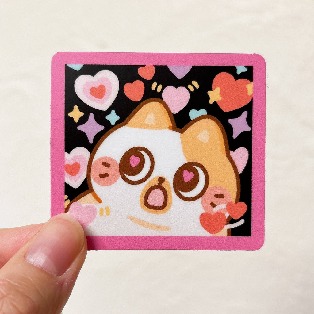 Hearts Orange and White Shocked Cat Meme Vinyl Sticker