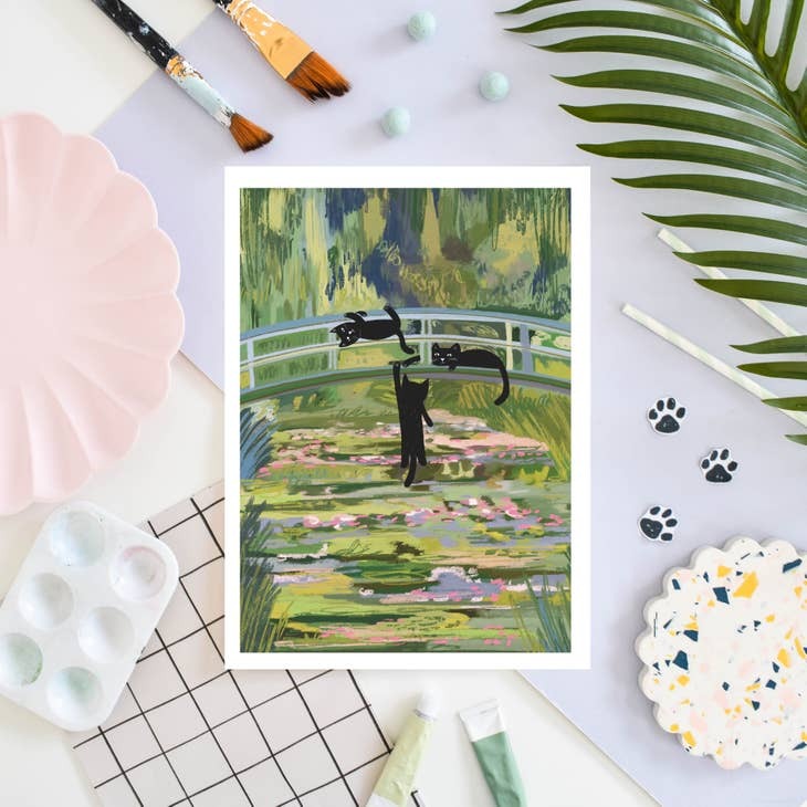 Clawed Monet Cats on a Bridge art print