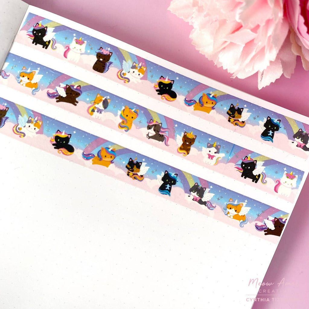 Unicorn Pegasus Cats Holographic Silver Foil Washi Tape 10m x 15mm