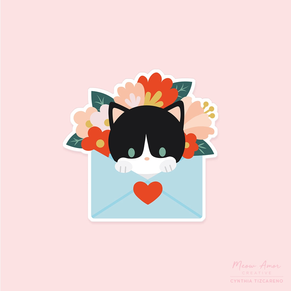 Mail Envelope Tuxedo Cat vinyl sticker