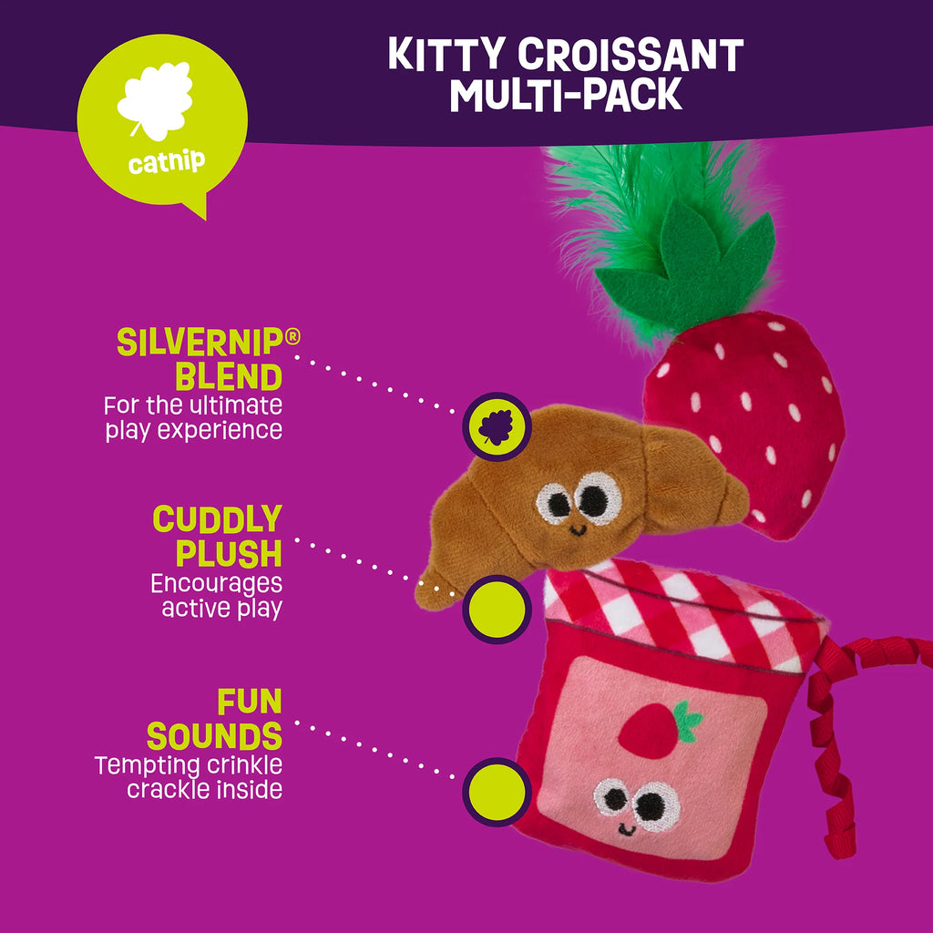 Kitty Croissant Strawberry Jam Catnip Toy 3pk