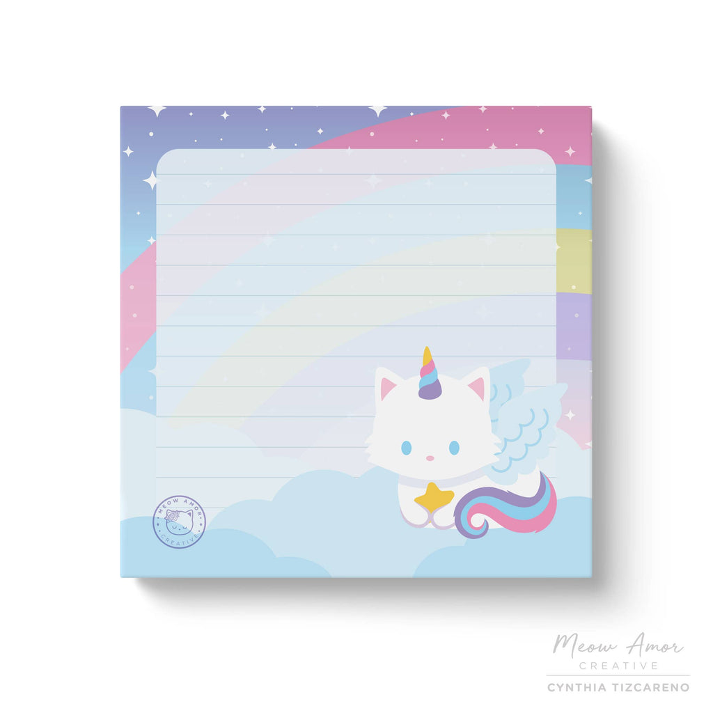 Pegasus Unicorn Fluffy White Cat Lined Post-it Sticky Notes