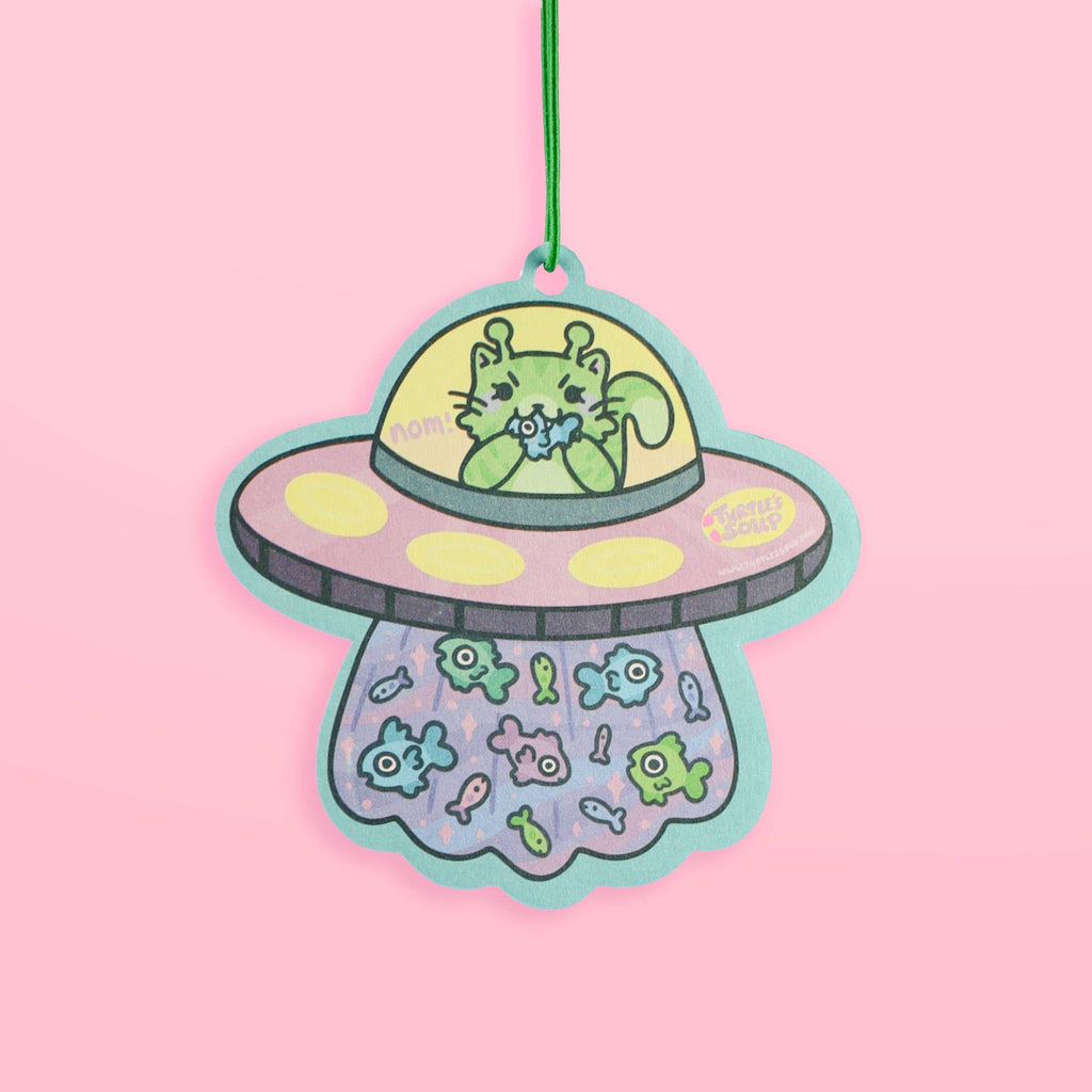 UFO Spaceship Alien Cat Green Tea Scented Car Air Freshener