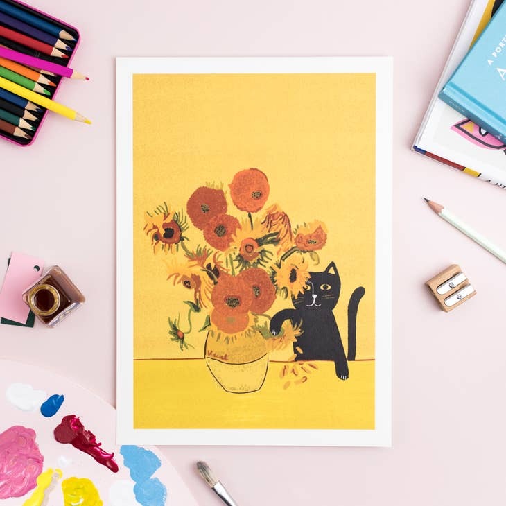 Sunflower Cat art print