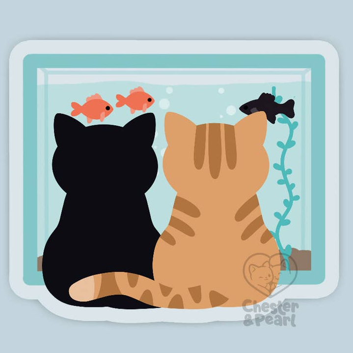 Black and Orange Tabby Cats Watching Fish sticker