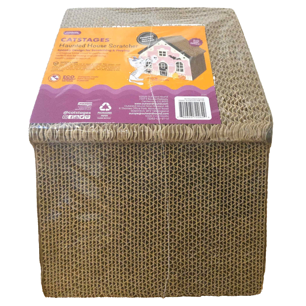 Cat scratcher with packaging against a white background