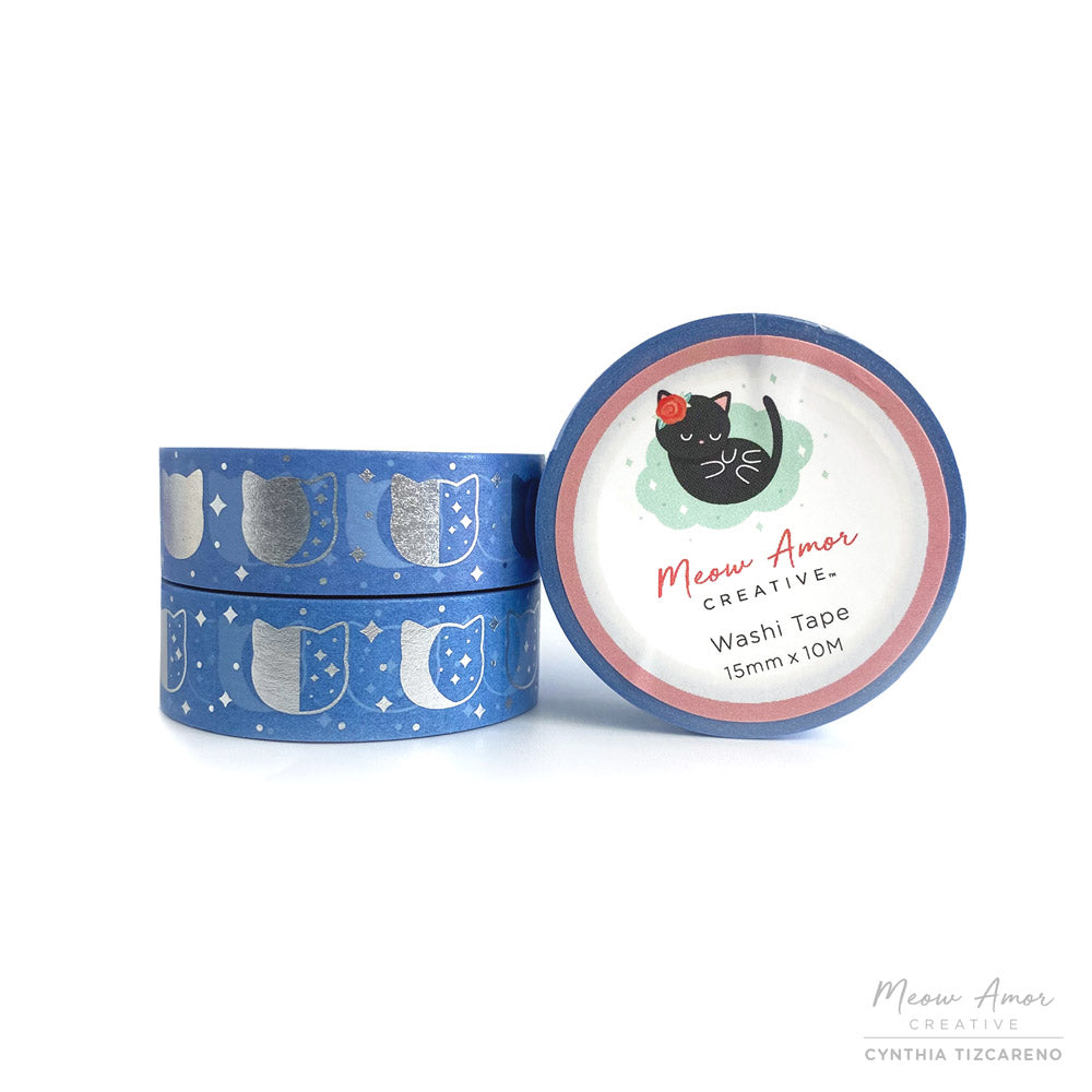 Blue Moon Phase Cats Foil Washi Tape
