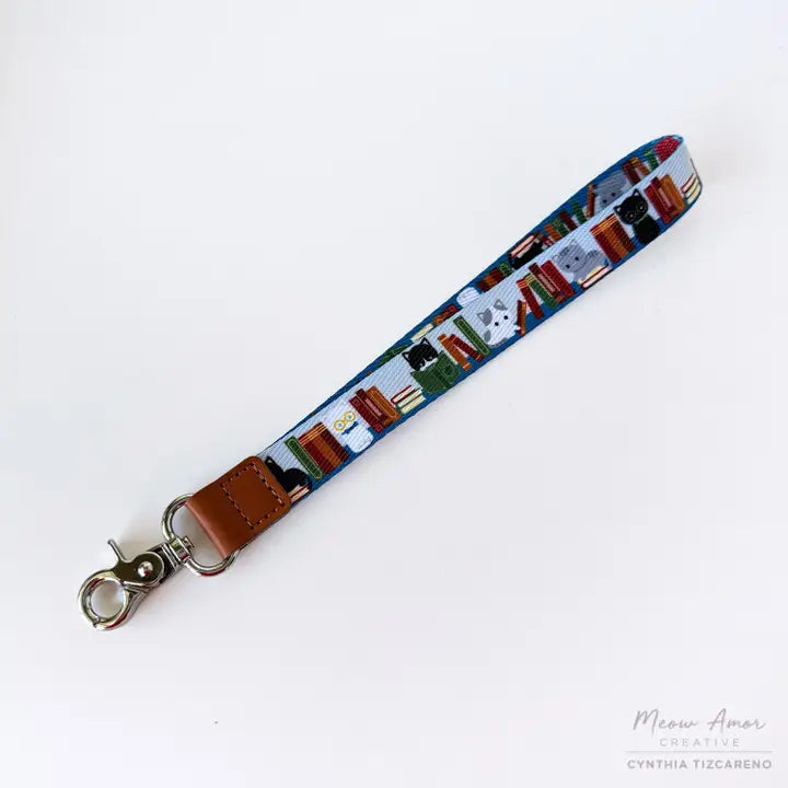 Book Library Cats Double-sided Lobster Clasp Wristlet Lanyard