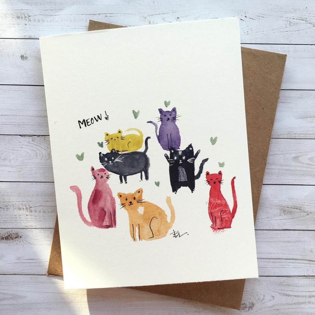 Meow Watercolour Cat Greeting Card