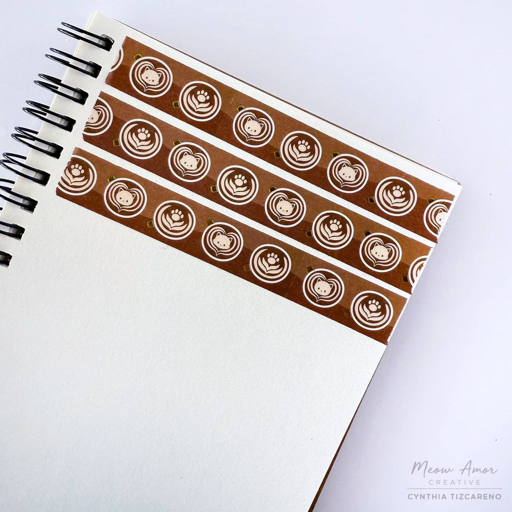 Coffee Dark Roast Latte Cats Holographic Gold Foil Washi Tape 10m x 15mm