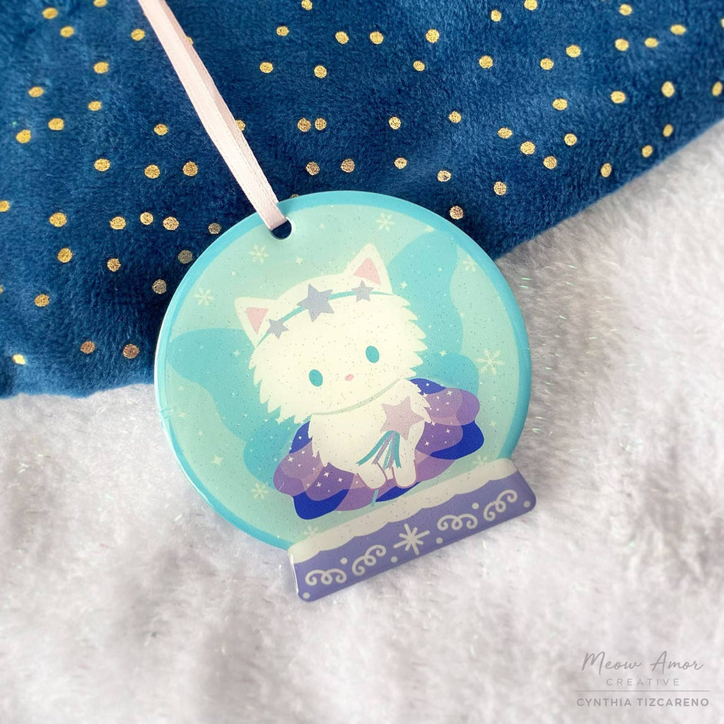 Star Cat Fairy Snow Globe acrylic ornament