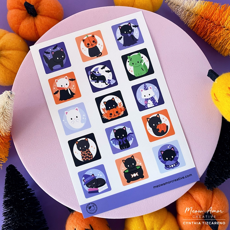 Halloween Costume Cats Vinyl Sticker Sheet