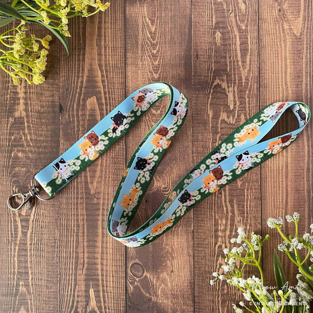 Cats in a Field of Daisies Double-sided Lanyard