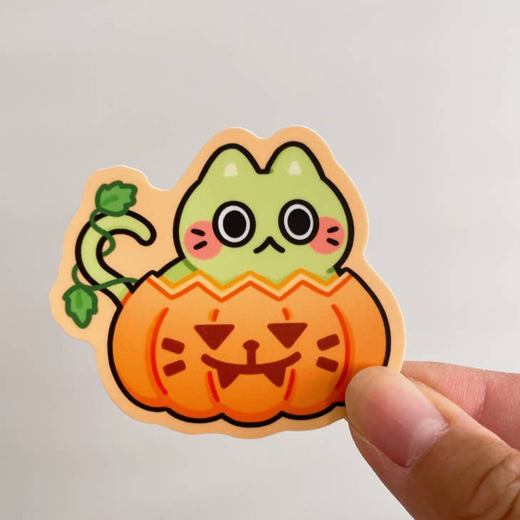 Pumpkin Vine Cat Vinyl Sticker