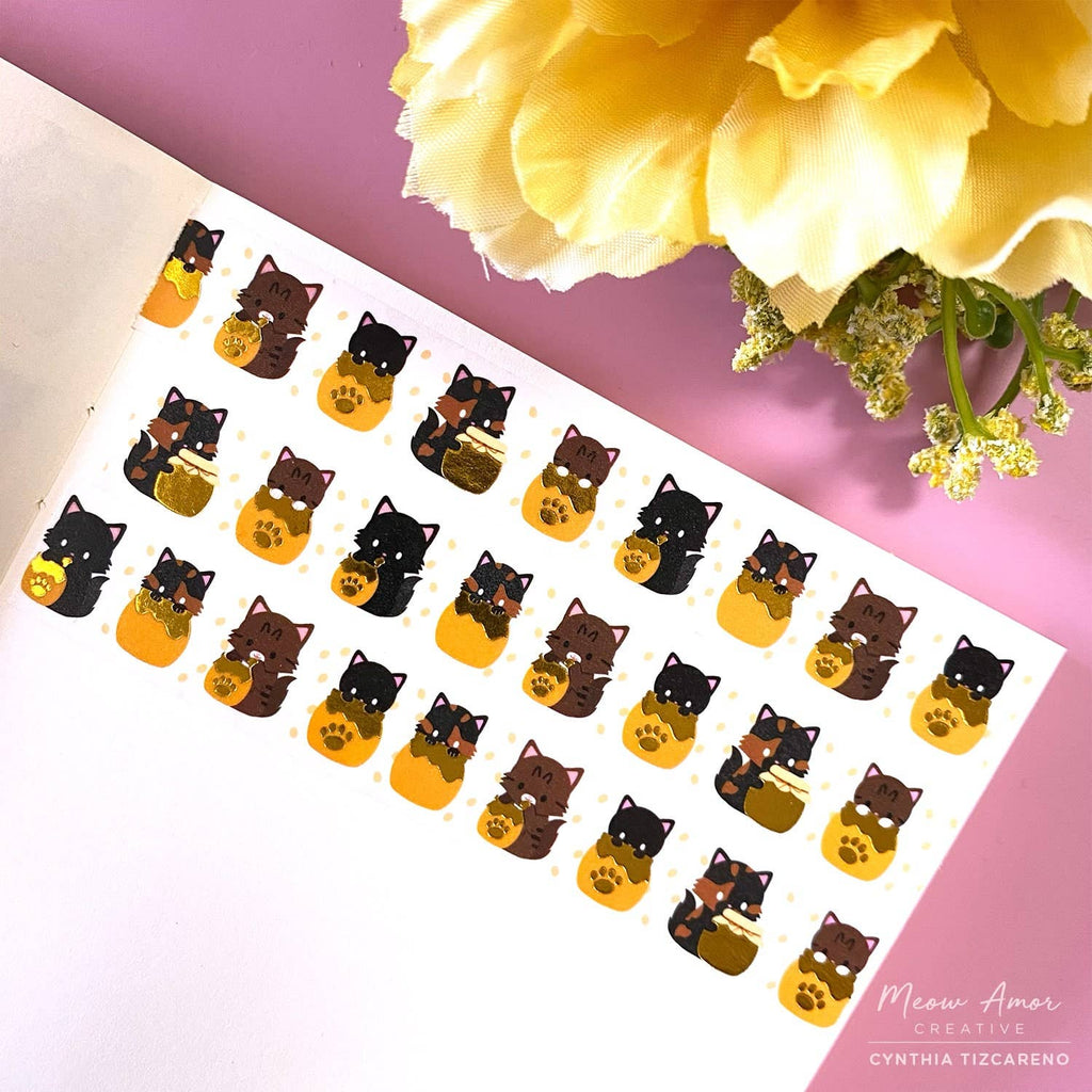 Jar of Honey Cats Holographic Gold Foil Washi Tape 10m x 15mm