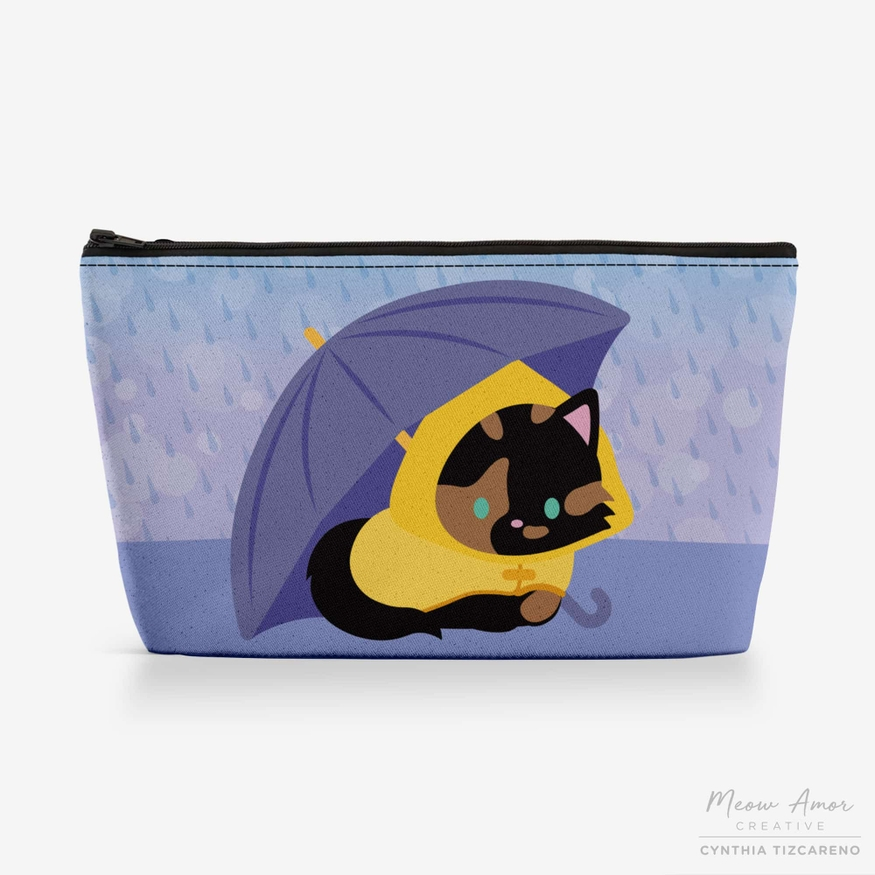 Rainy Day Umbrella Tortie Cat canvas zipper bag