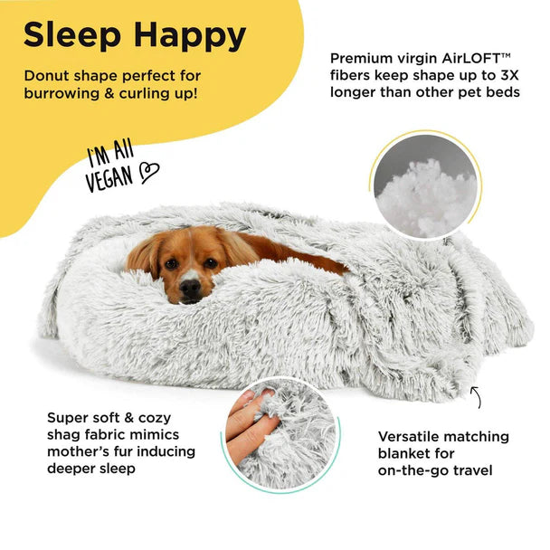 The Original Calming Donut Pet Bed and Throw Blanket Bundle