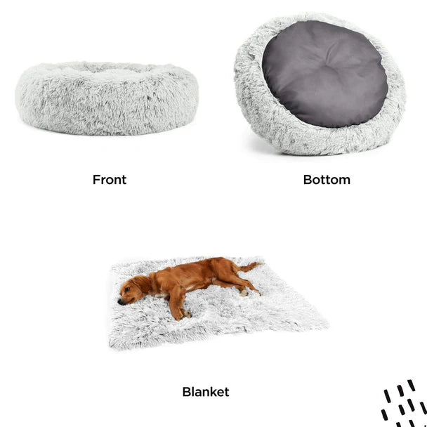 The Original Calming Donut Pet Bed and Throw Blanket Bundle