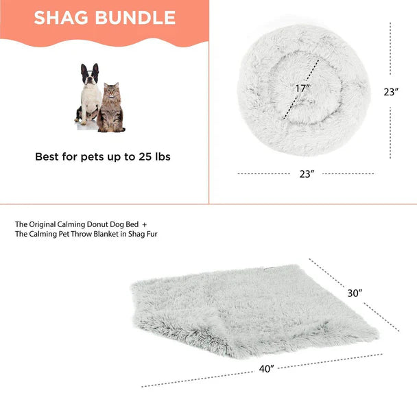 The Original Calming Donut Pet Bed and Throw Blanket Bundle