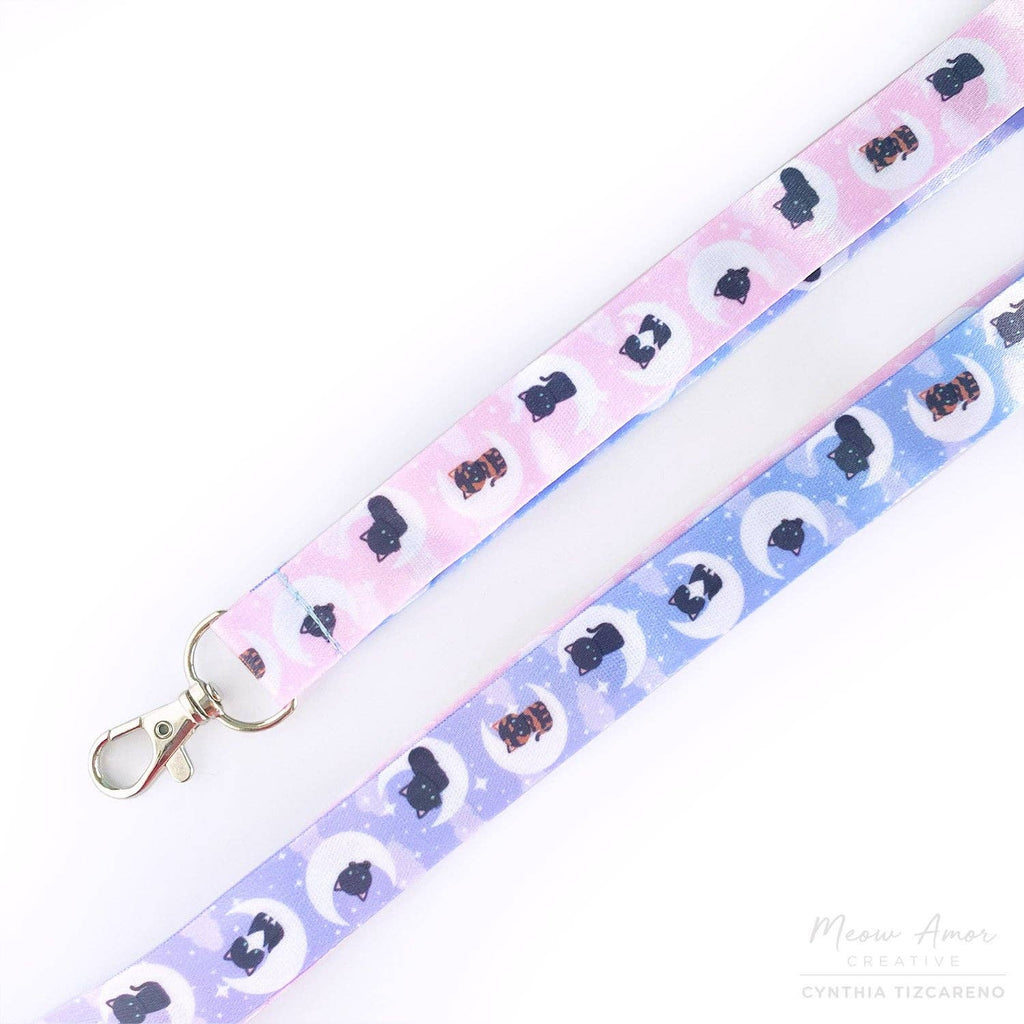 Crescent Moon Pastel Sky Cats Lanyard