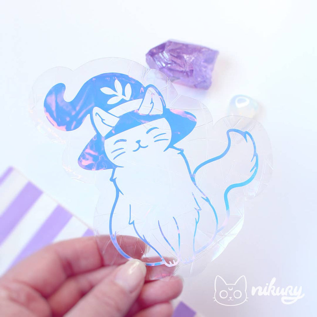 Witch Cat Familiar Suncatcher Sticker Decal