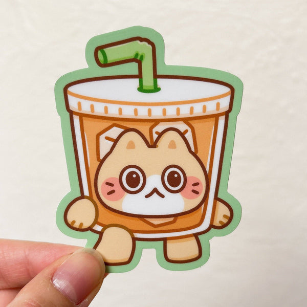Iced Coffee Orange Cat Meme Vinyl Sticker | Kitties & Cream