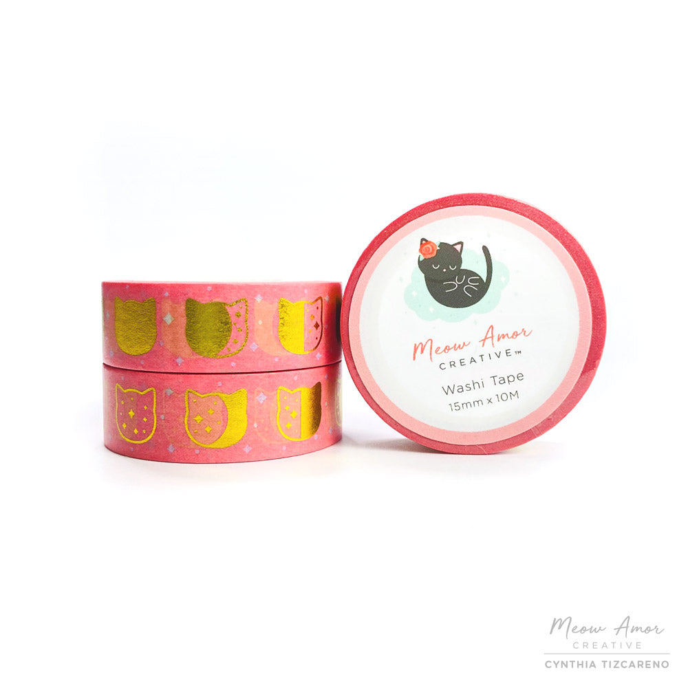 Salmon Pink Moon Phase Cats foil washi tape