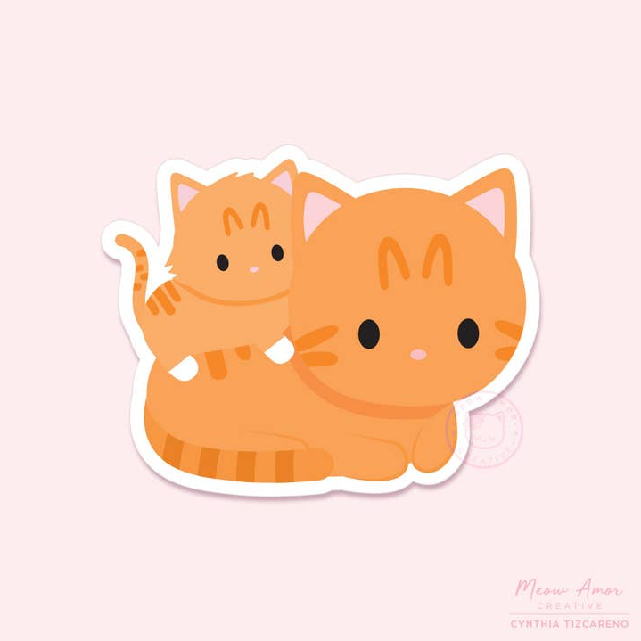 Orange Tabby Kitten and Mom Cat sticker