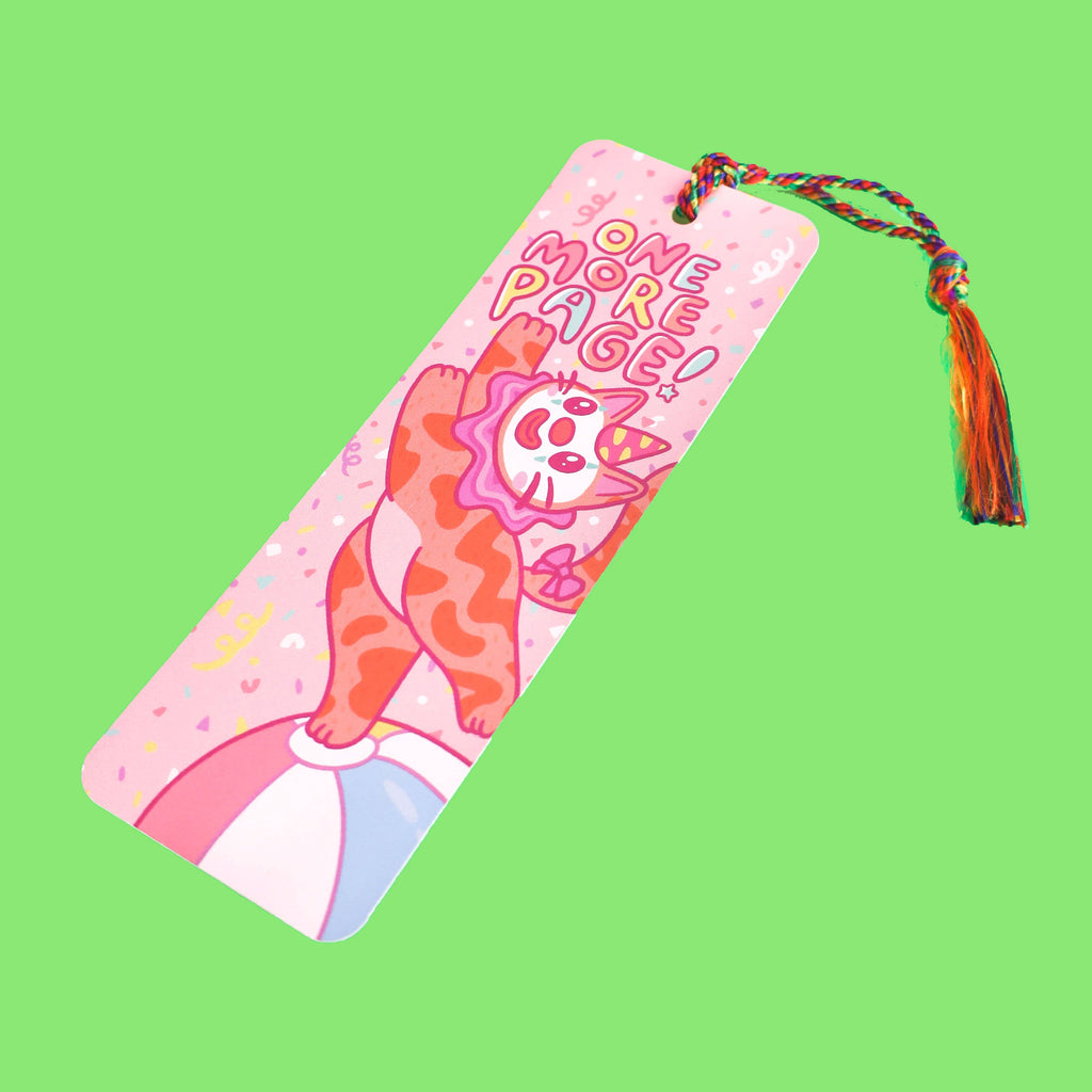 One More Page Clown Cat Bookmark with Tassel