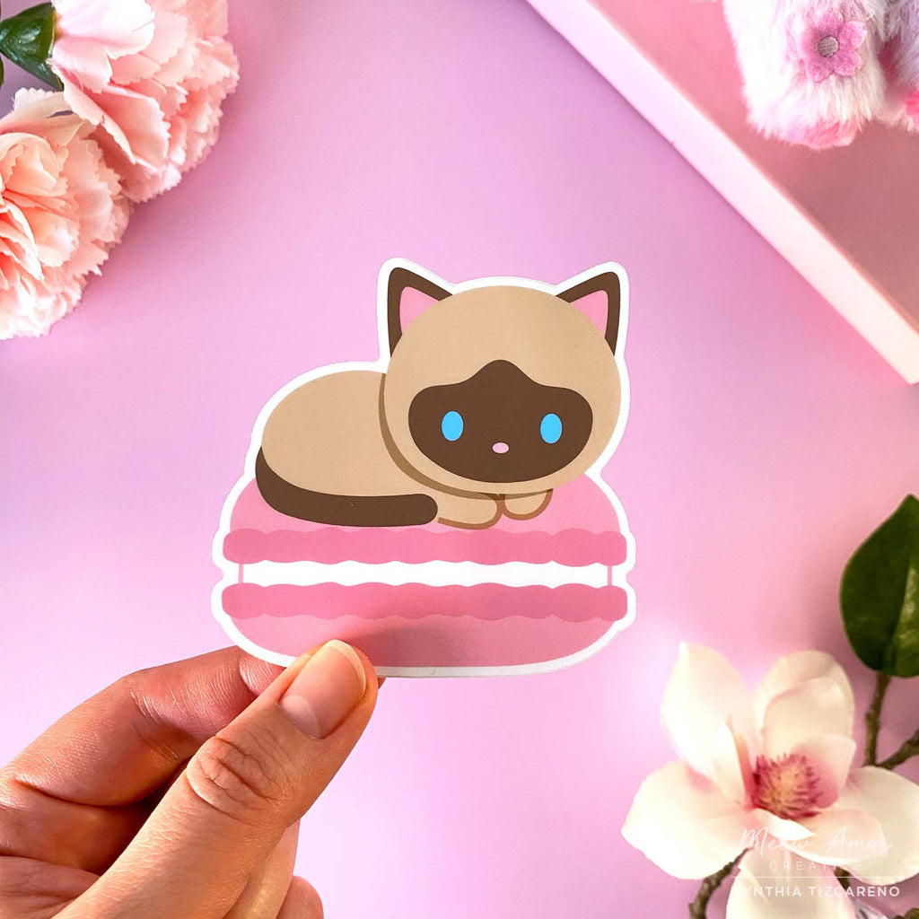 Macaron Siamese Cat Vinyl Sticker