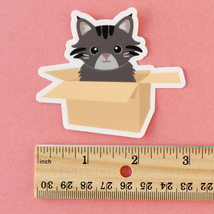 Tabby Cat Sitting in Cardboard Box sticker