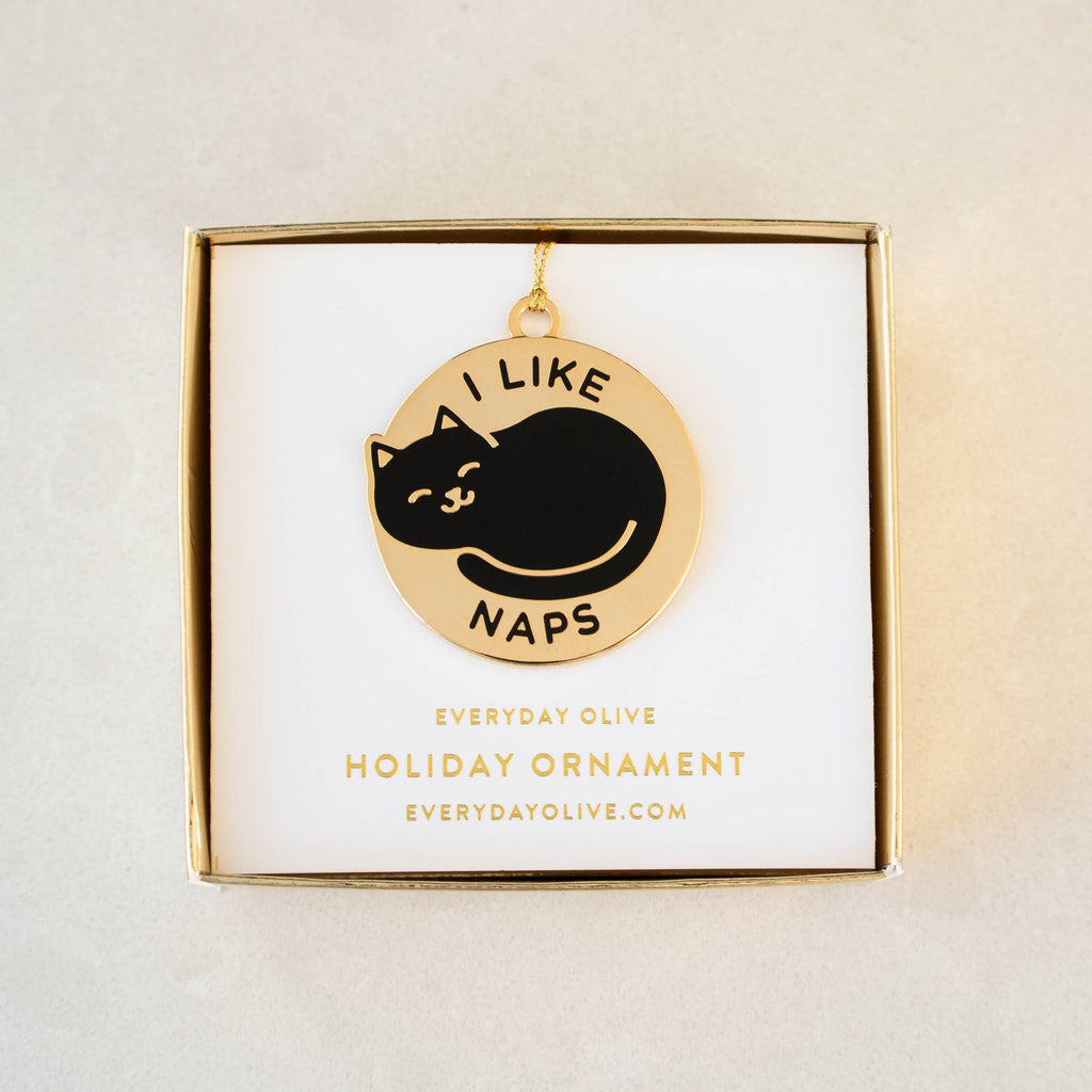 I Like Naps Black Cat Metal Holiday Ornament