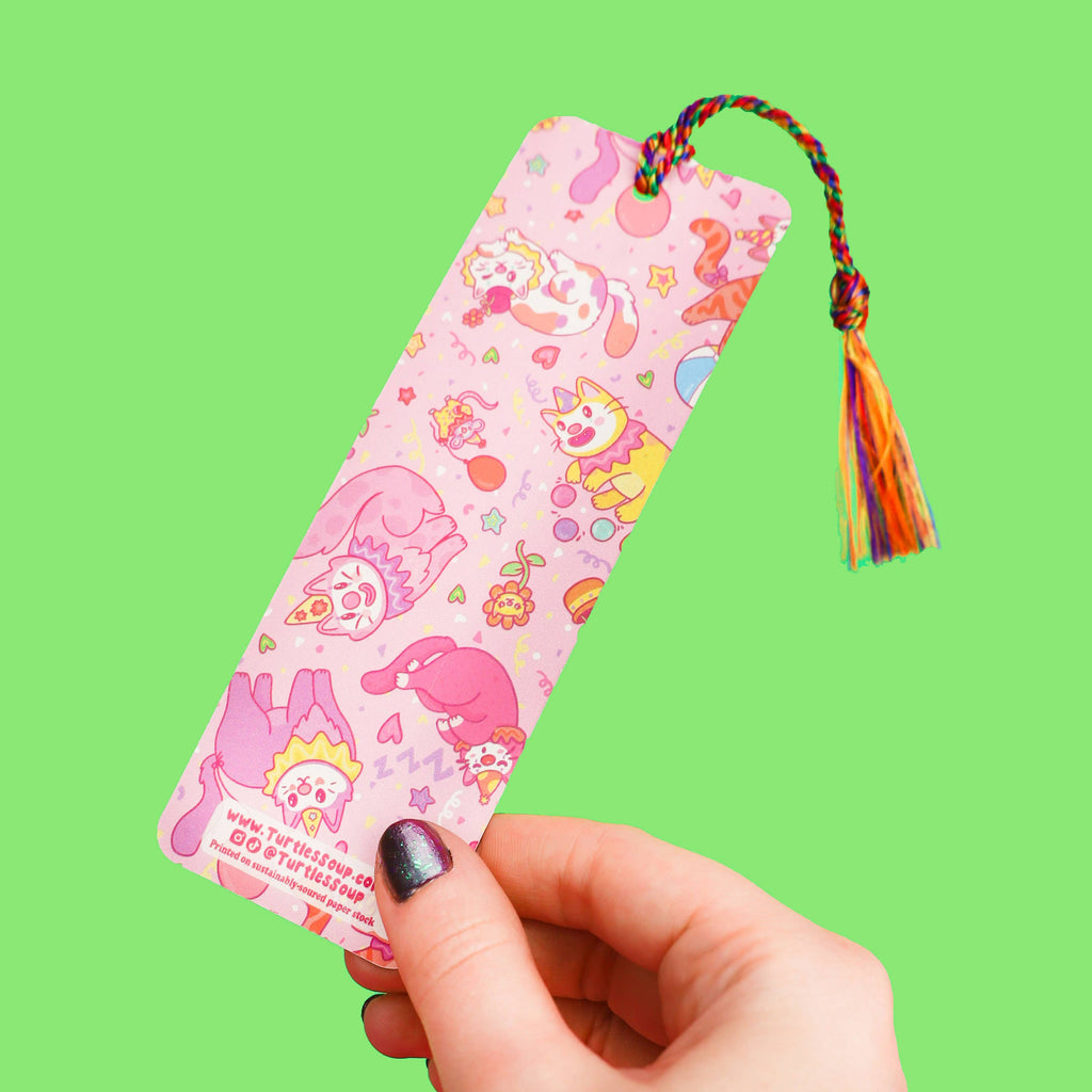 One More Page Clown Cat Bookmark with Tassel