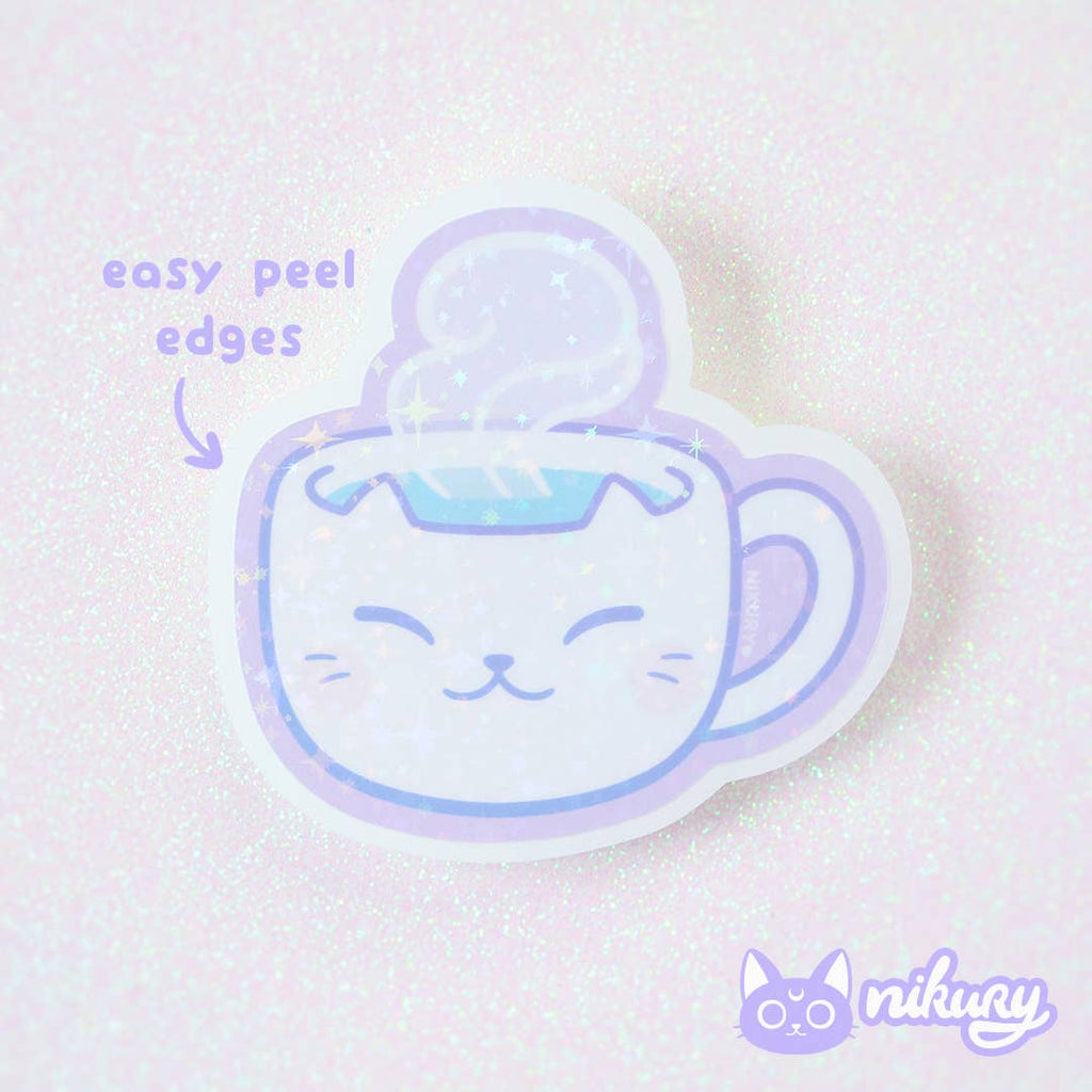 Kittea White Mug with Cat Face Glitter Sticker