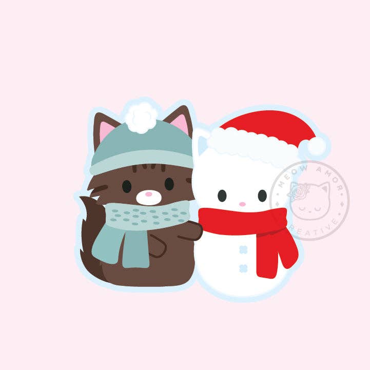 Cozy Toque and Scarf Snowcat Brown Tabby Cat Vinyl Sticker