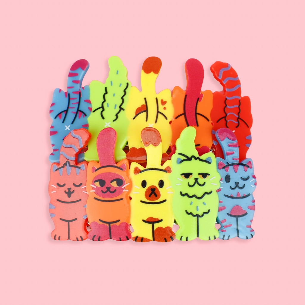 Row of Cats and Cat Butts Hair Clip Set 2pk