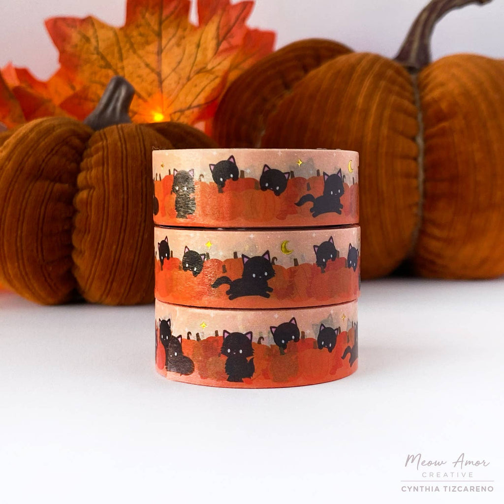 Pumpkin Patch Black Cats Holographic Gold Foil Washi Tape 10m x 15mm