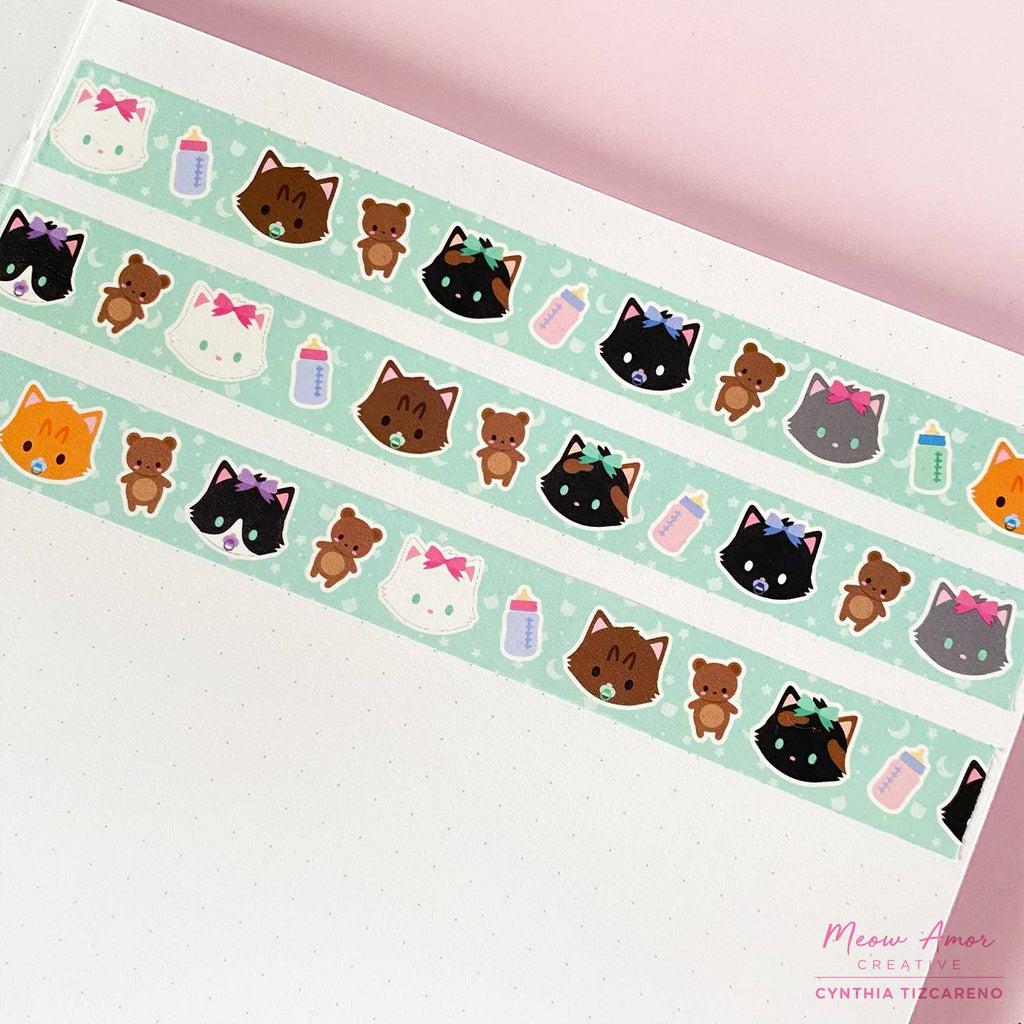 Decorative washi tape with cat and bear designs