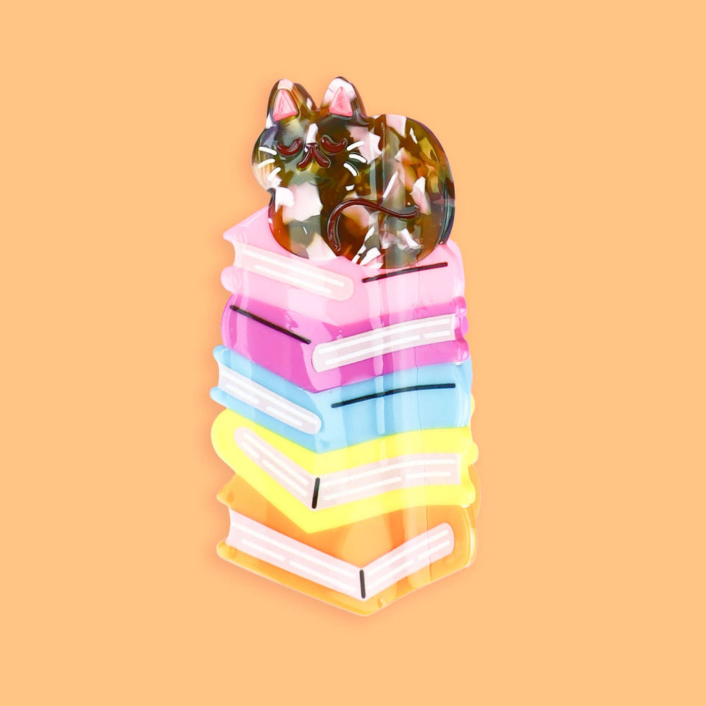 Book Stack Tortie Cat Hair Claw Clip