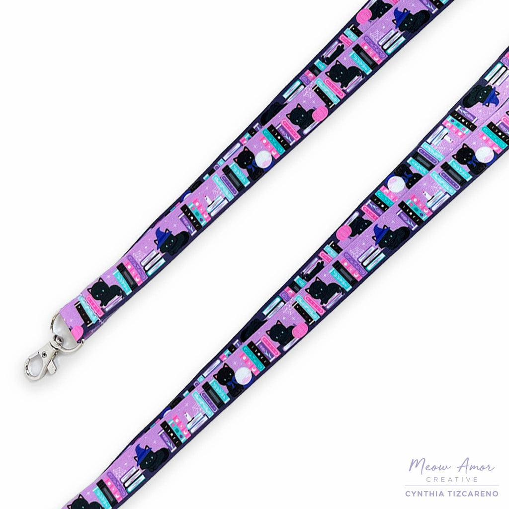 Book Library Spooky Witch Black Cats Lanyard