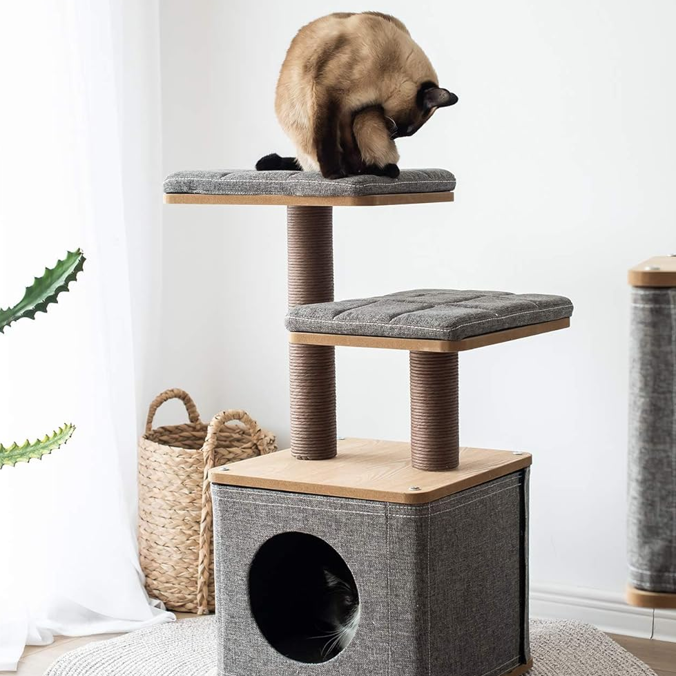 PetPals Greyscale 2 Level Cubic Cat Tree