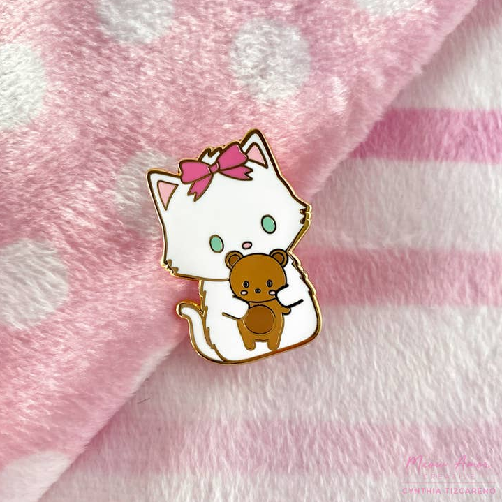Kitten with Teddy enamel pin