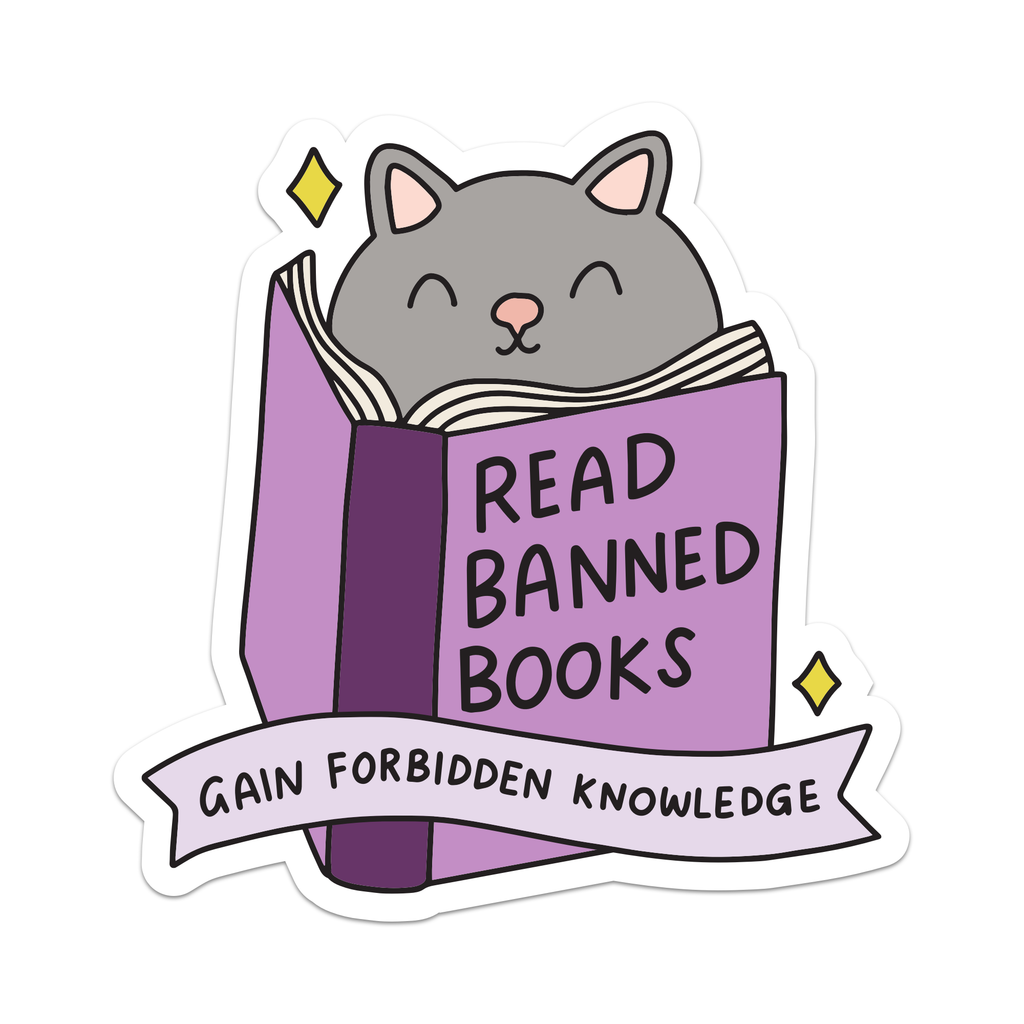 Read Banned Books, Gain Forbidden Knowledge Grey Cat Magnetic Bookmark